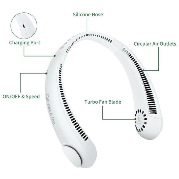 Portable Bladeless Personal Neck Cooler Rechargeable Neck Hanging Fan White New - Picture 7 of 9